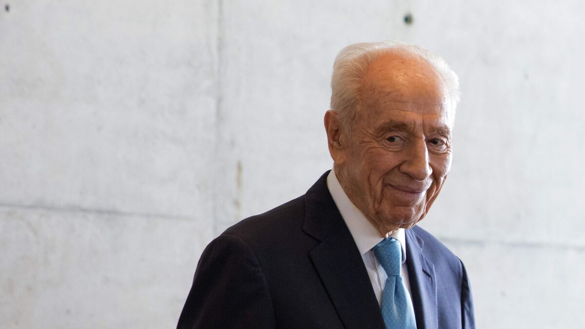Shimon Peres, shown in May, is being praised for his optimism on peace. “I hope very much that the idea of two independent states living side by side will not die with Peres,” a former aide said.