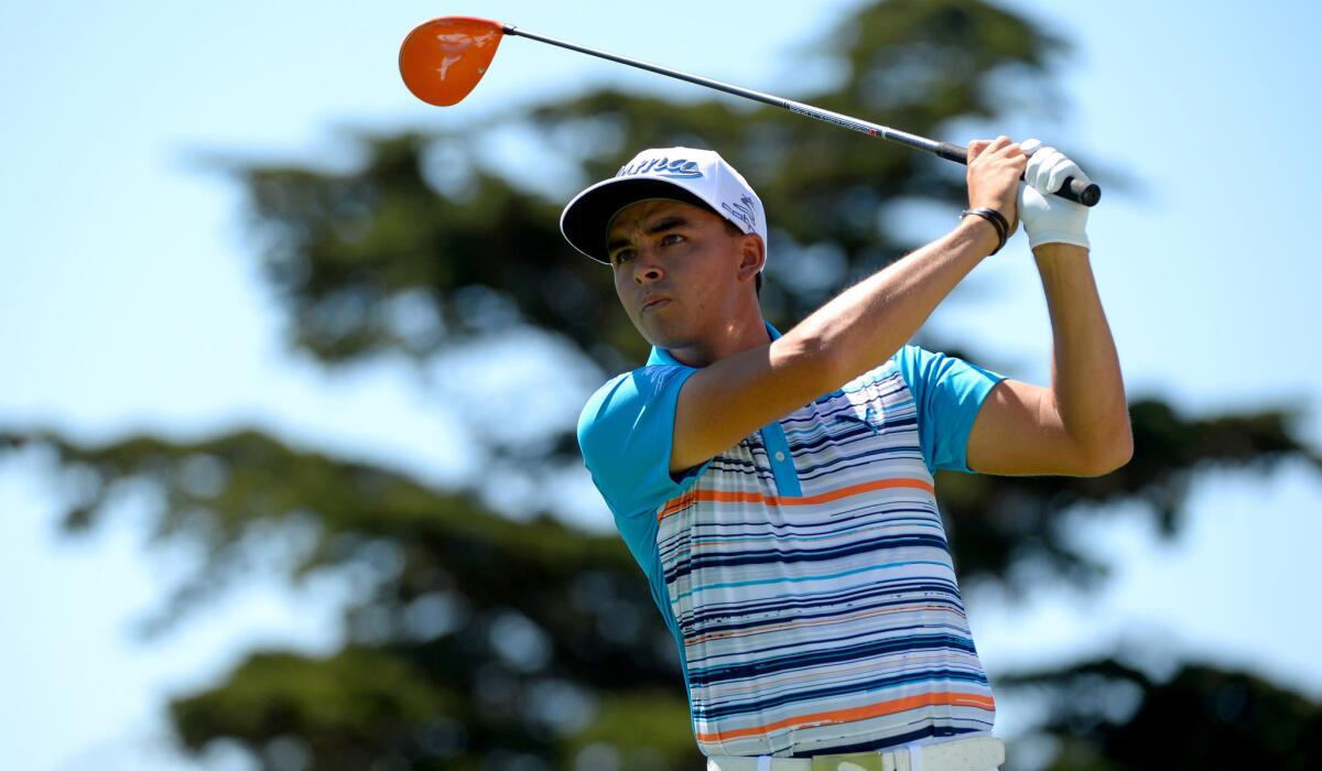 Rickie Fowler watches his tee shot at No. 5 during his second match at the Match Play Championship in San Francisco on Thursday.
