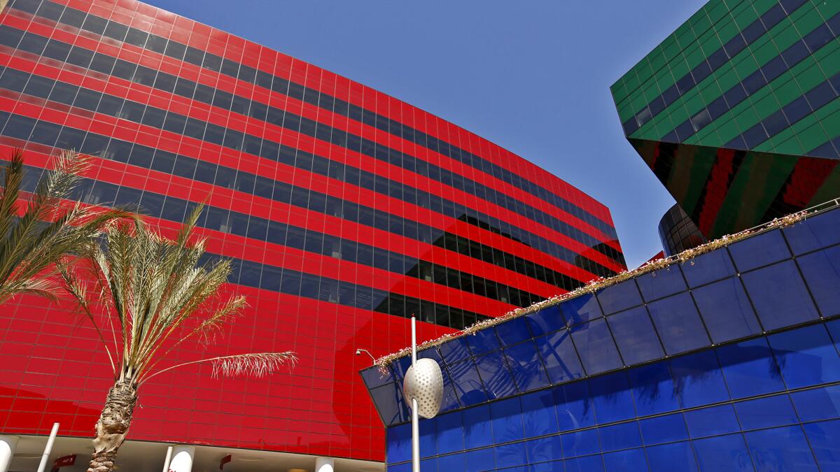 Blue, Green and Red Buildings at Pacific Design Center 