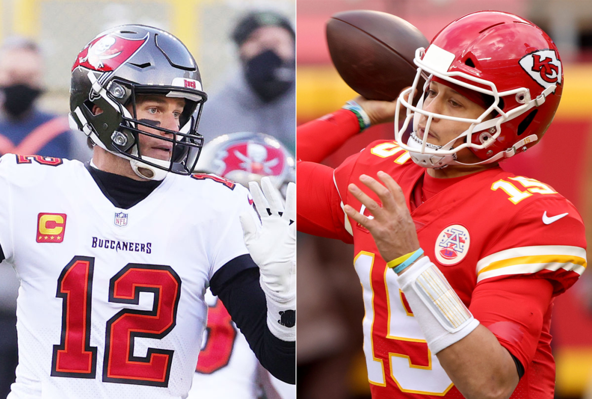 Tampa Bay Buccaneers quarterback Tom Brady and Kansas City Chiefs quarterback Patrick Mahomes.