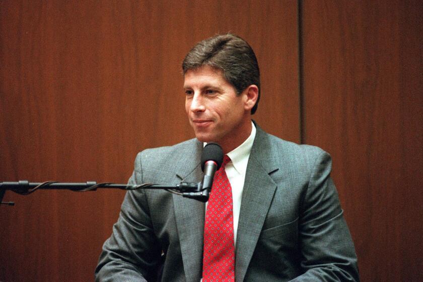 ME.fuhrman.#1.1008.KL. DATE: 3–13–95. Location: Criminal Court House. Mark Fuhrman testifies in the O.J. Simpson trial.
