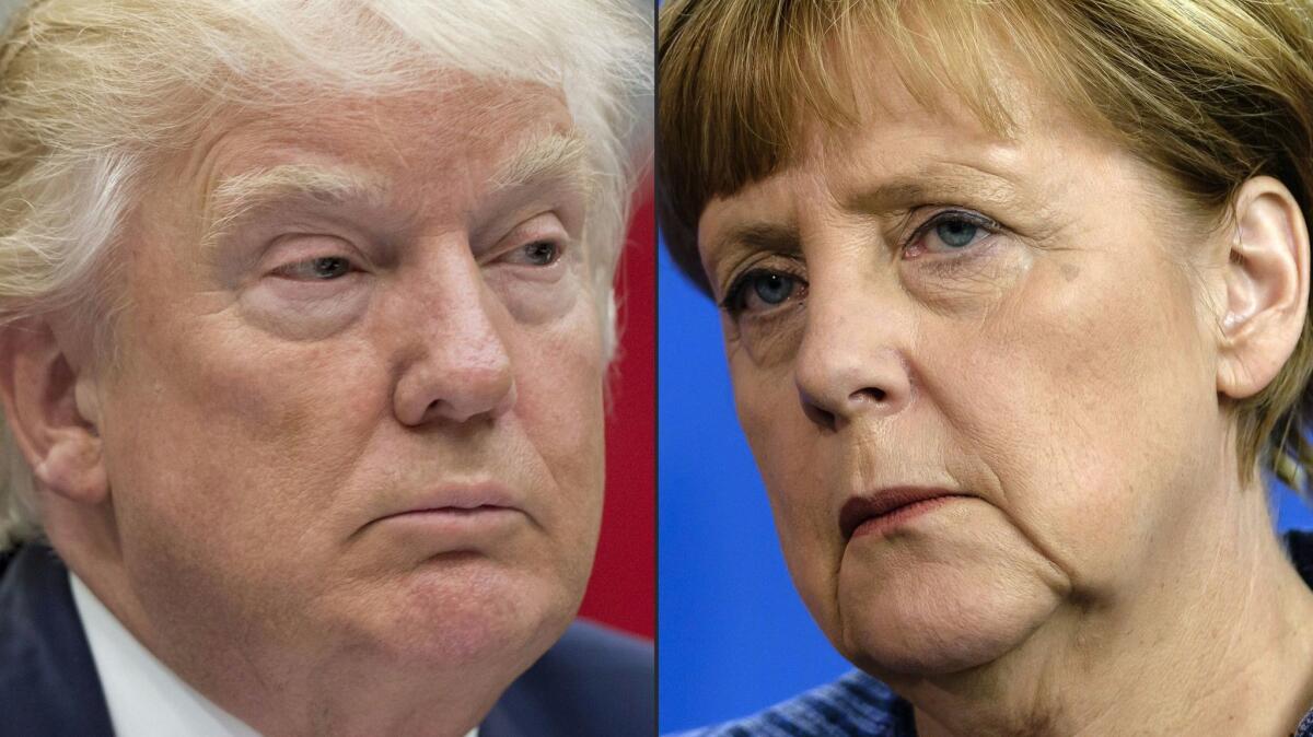 U.S. president Donald Trump, left, and German Chancellor Angela Merkel, right, will meet Friday at the White House for their first sit-down summit.