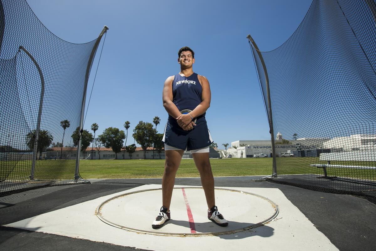 Newport Harbor's Aidan Elbettar won the discus throw at the CIF Southern Section Division 2 and Masters meets, and placed second in the shotput at the CIF State finals.