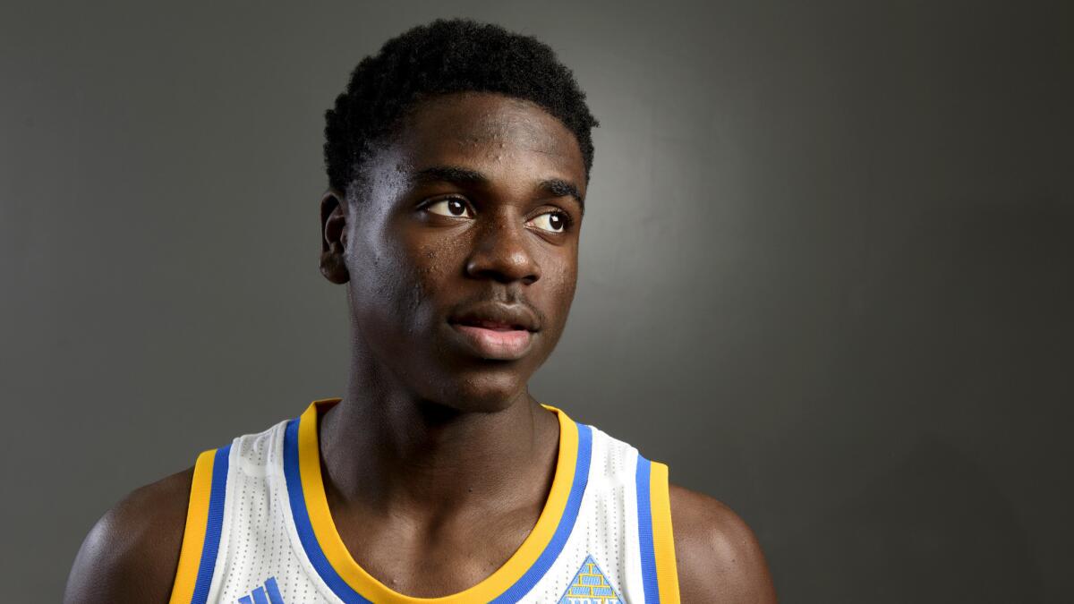 UCLA guard Aaron Holiday poses for a photo during media day on Oct. 14.