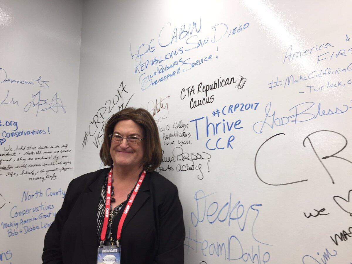 Republican delegate Gina Roberts at the headquarters of the California Republican Party on Friday.