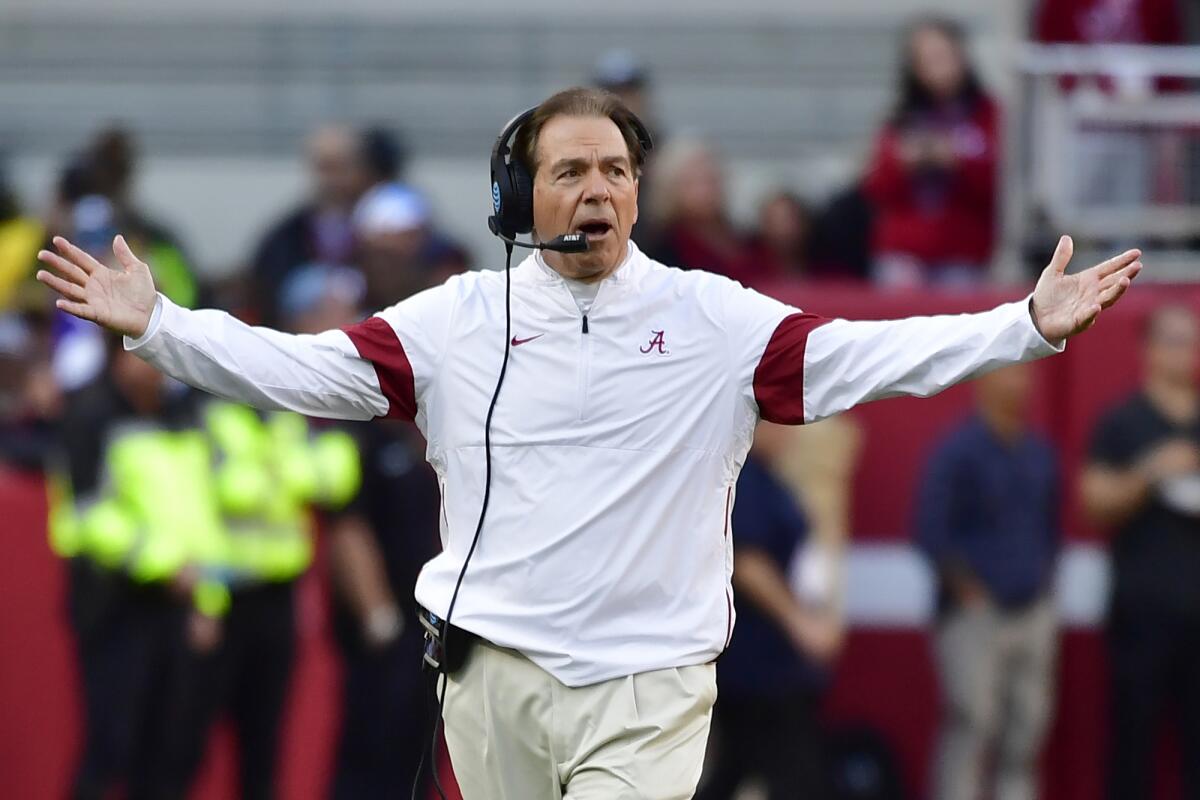 Alabama coach Nick Saban reacts during a game.