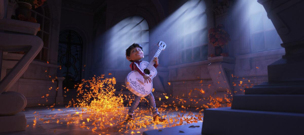 This image released by Disney-Pixar shows a scene from the animated film, "Coco."