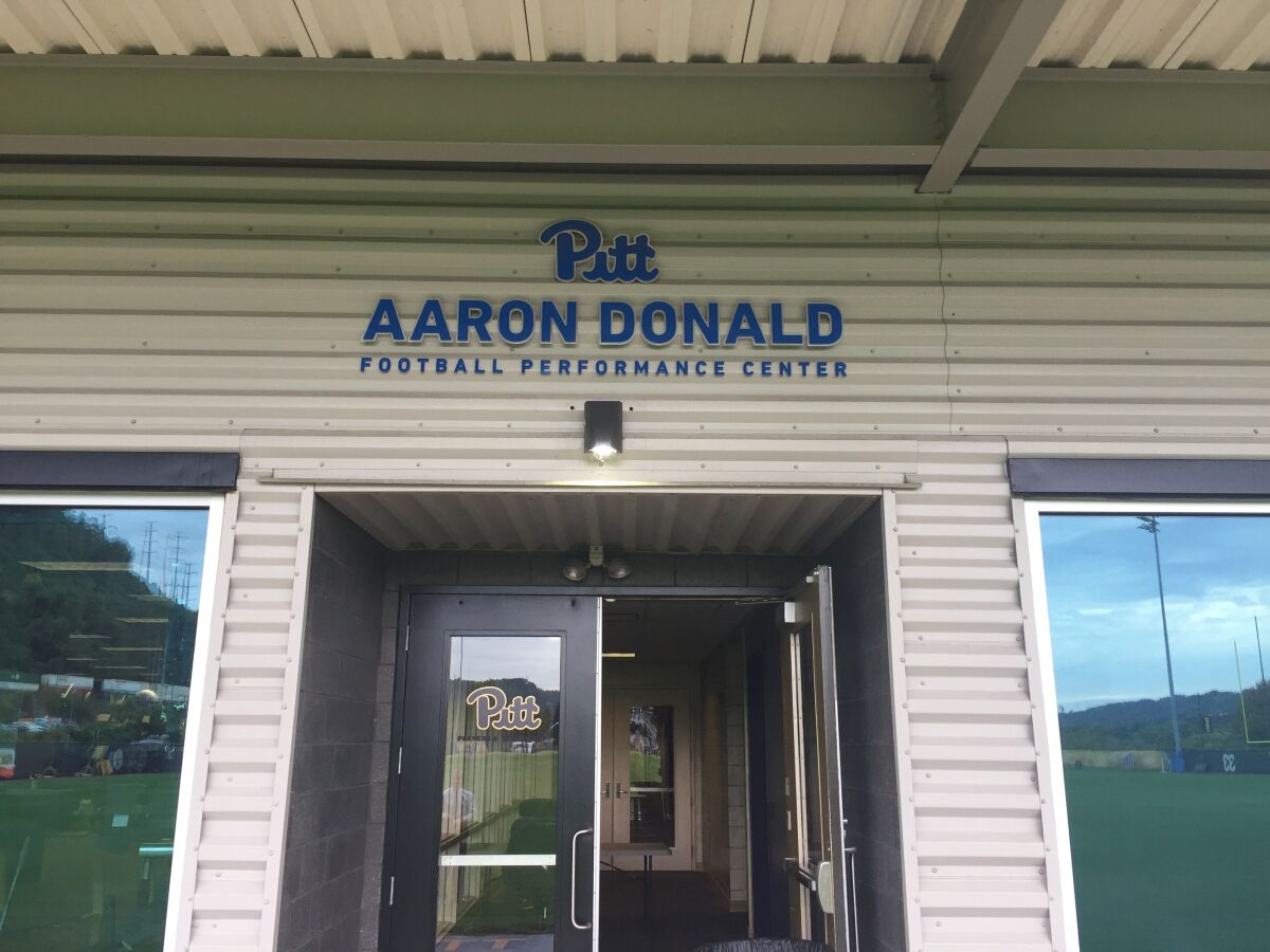 The entrance to the Pitt Aaron Donald Performance Center in November 2019.