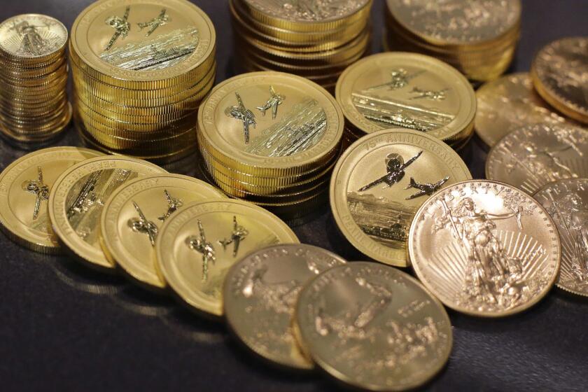 Experts warn that assets marketed as conservative and safe bought in a panic can sometimes wallop investors. Above, gold coins on display at the office of Philip Diehl in Austin, Texas.