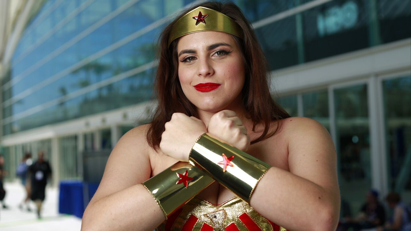 Paige Doyle of Washington D.C. dresses as Wonder Woman at Comic-Con on Saturday.
