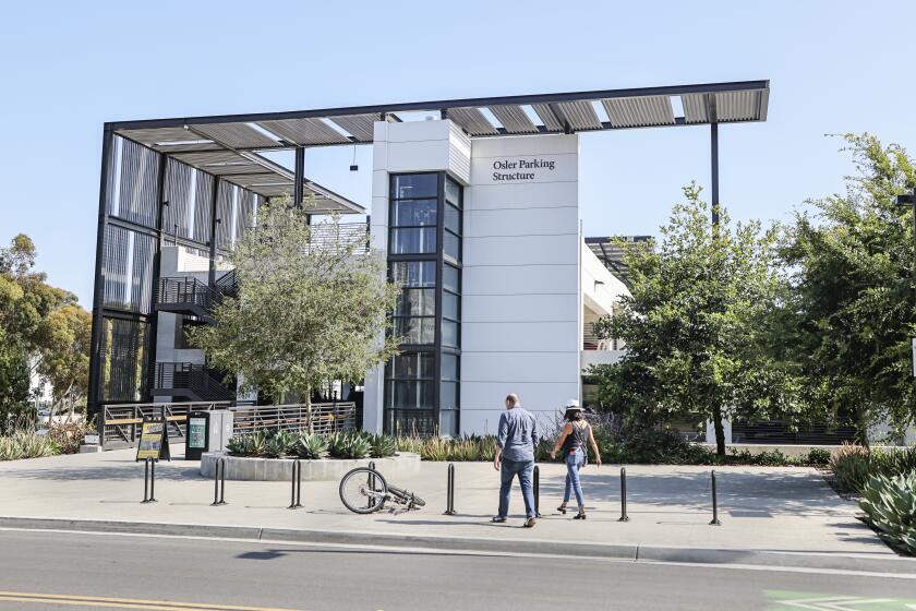 SAN DIEGO, CA - AUGUST 12: This is the Osler Parking Structure at UCSD on Thursday, Aug. 12, 2021 in San Diego, CA. Native Americans are asking UCSD to rename this structure and street at the university. (Eduardo Contreras / The San Diego Union-Tribune)