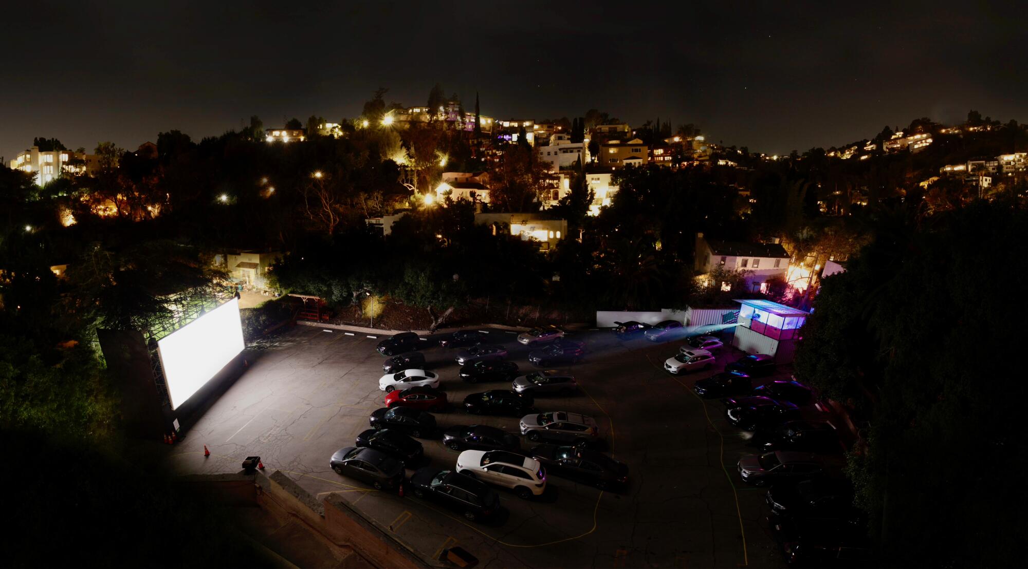 An aerial view of a drive-in.