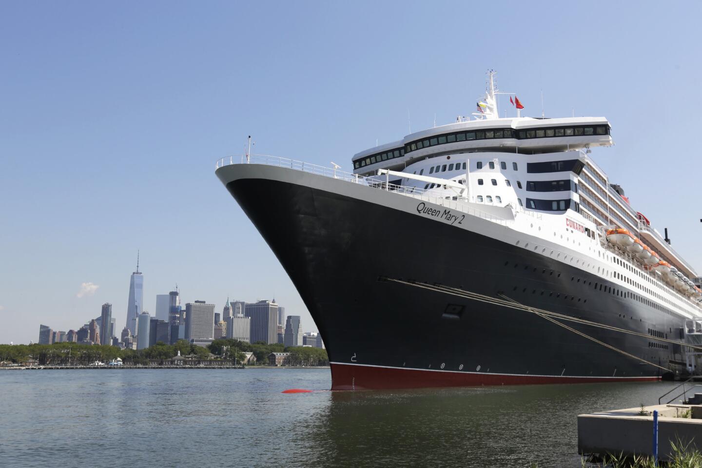 In this July 6, 2016, the cruise liner Queen Mary 2 is docked at the Brooklyn Cruise Terminal, in New York.