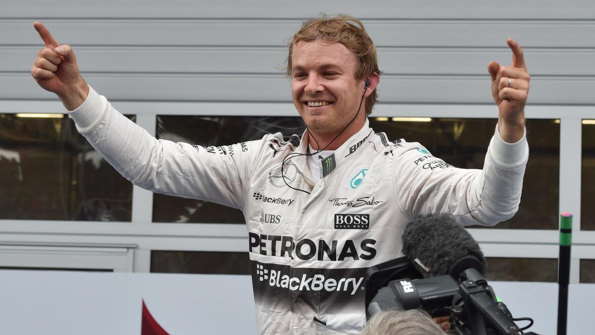 Mercedes driver Nico Rosberg celebrates after winning the Formula One Grand Prix of Austria on Sunday.