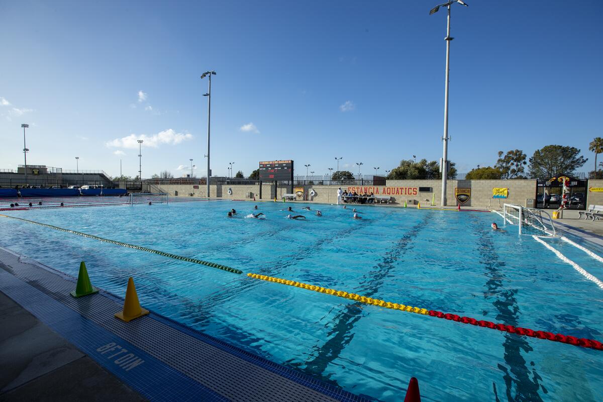 Estancia plays against Lakewood during a game at the new pool on Tuesday.