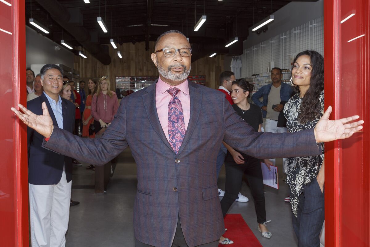 Reggie Jones-Sawyer speaks at the MedMen Abbot Kinney store on June 9, 2018, in Venice.
