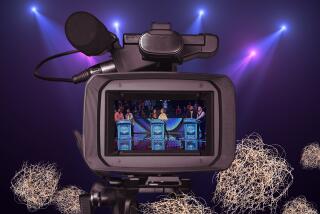 photo illustration of a television camera with reality tv screenshots and tumbleweeds