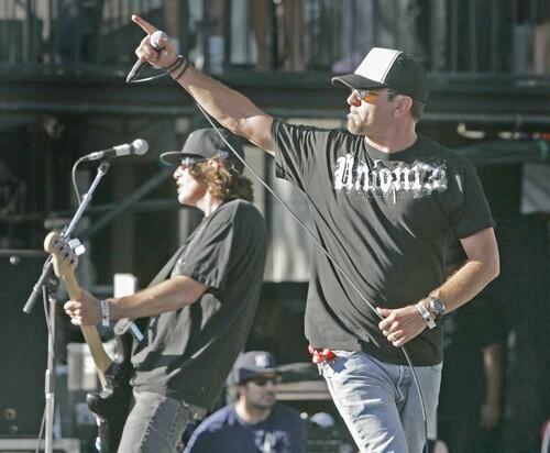 Bro-core stalwarts Pennywise work the Weenie Roast crowd with shout-along anthems Saturday at Verizon Amphitheater.