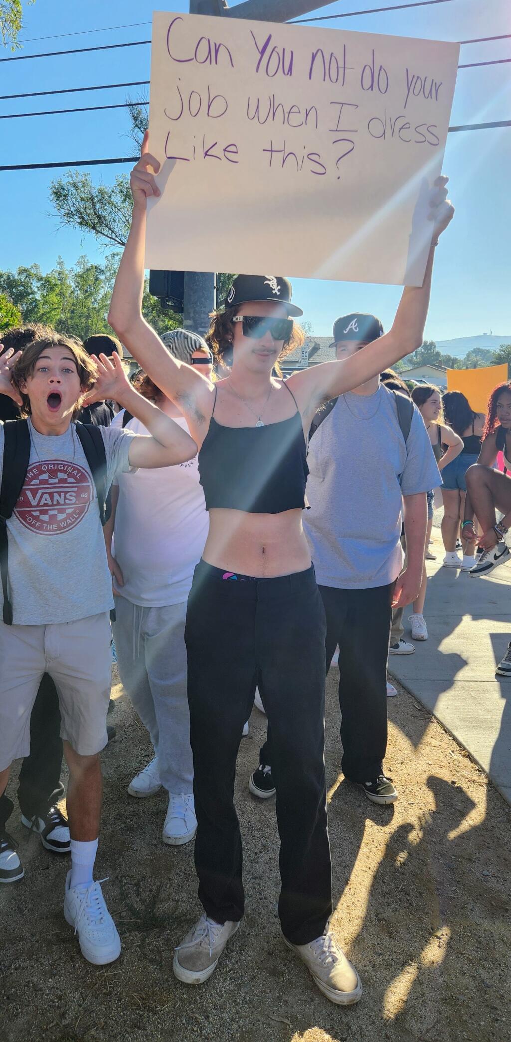 Students and parents rally against new bare midriff ban at Ramona High