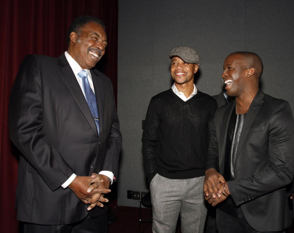 Freedom Rider Hank Thomas, left, chats with actors Cuba Gooding Jr. and Elijah Kelley before a screening of the film "Lee Daniels' The Butler" in Beverly Hills on Tuesday.