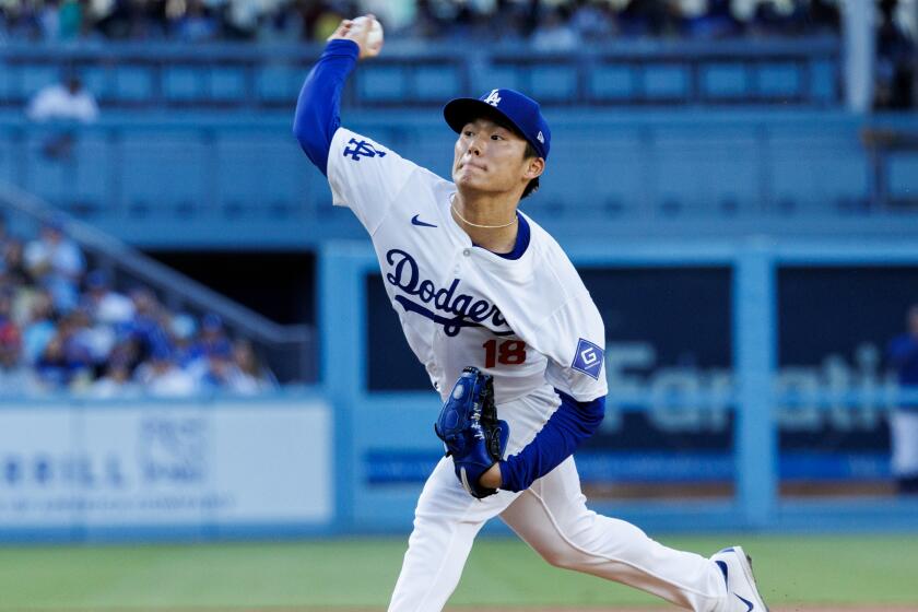 LOS ANGELES, CA - JUNE 15, 2024: Los Angeles Dodgers starting pitcher Yoshinobu Yamamoto.