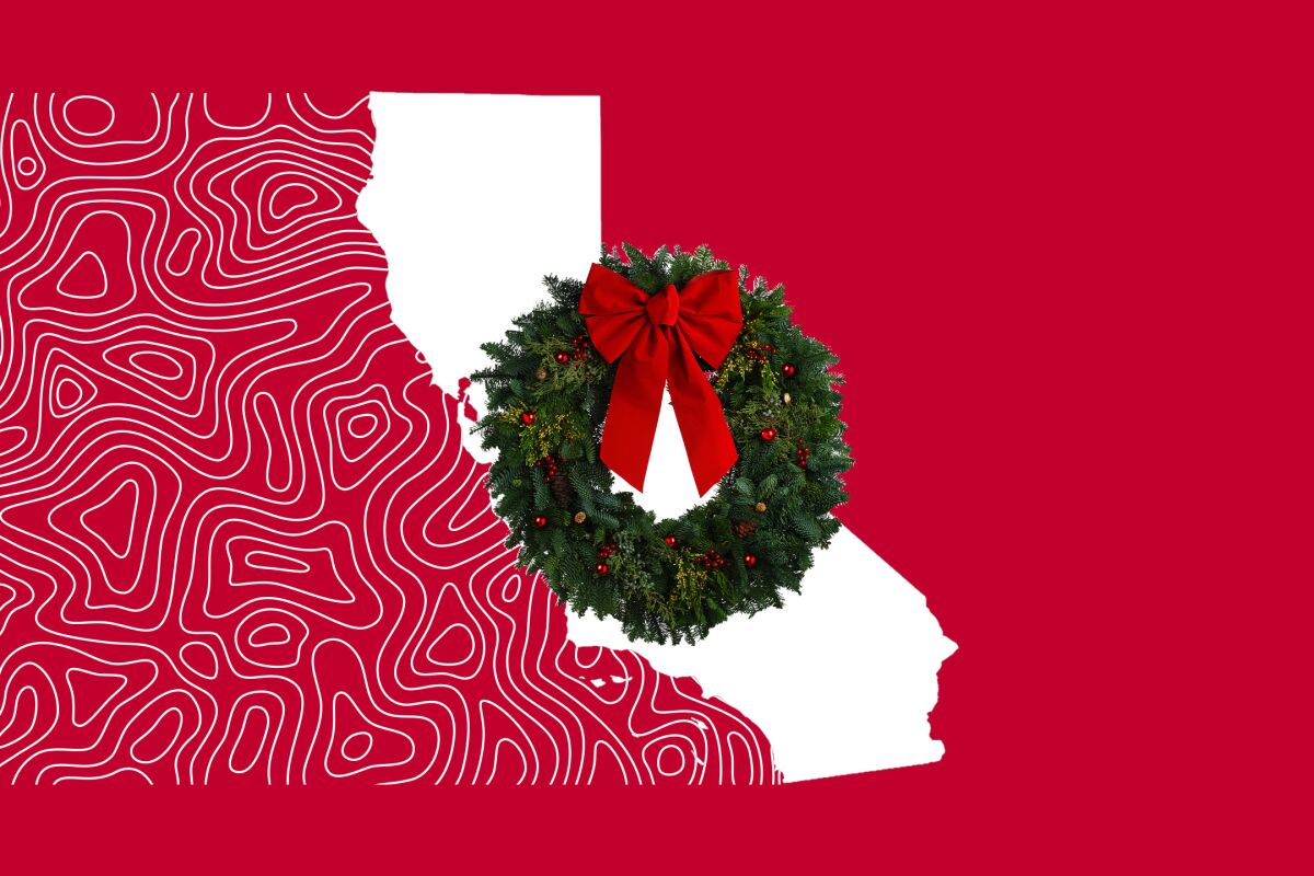 Illustration of California with a wreath