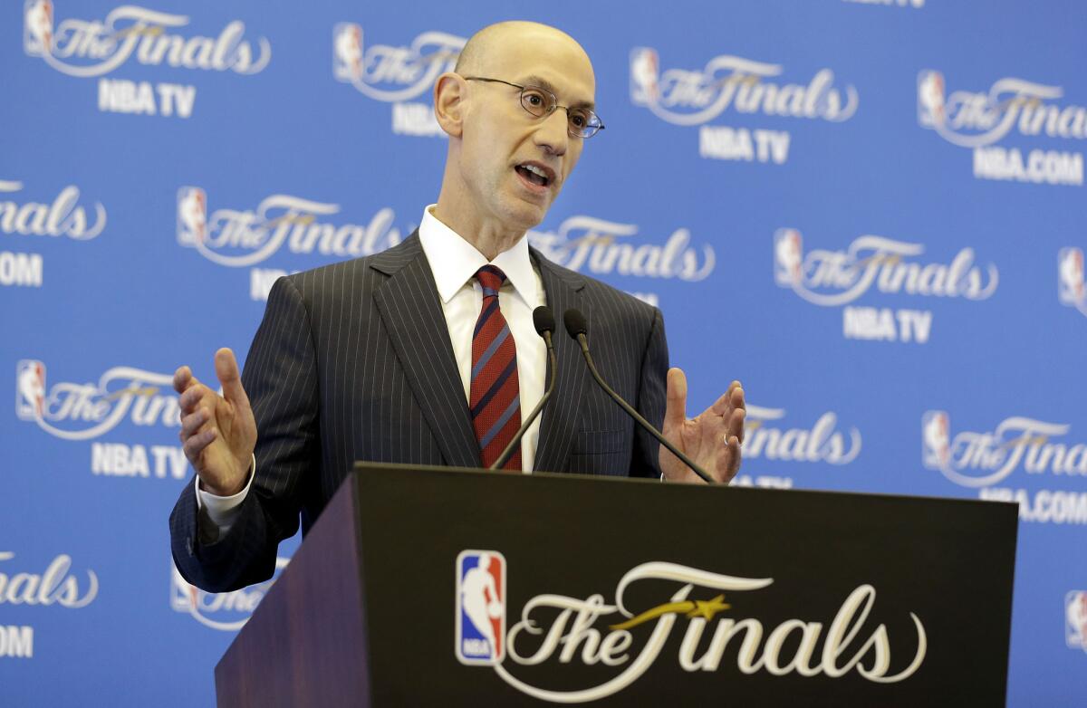 NBA Comissioner Adam Silver speaks at a news conference before Game 1 of the NBA Finals between the Golden State Warriors and Cleveland Cavaliers.