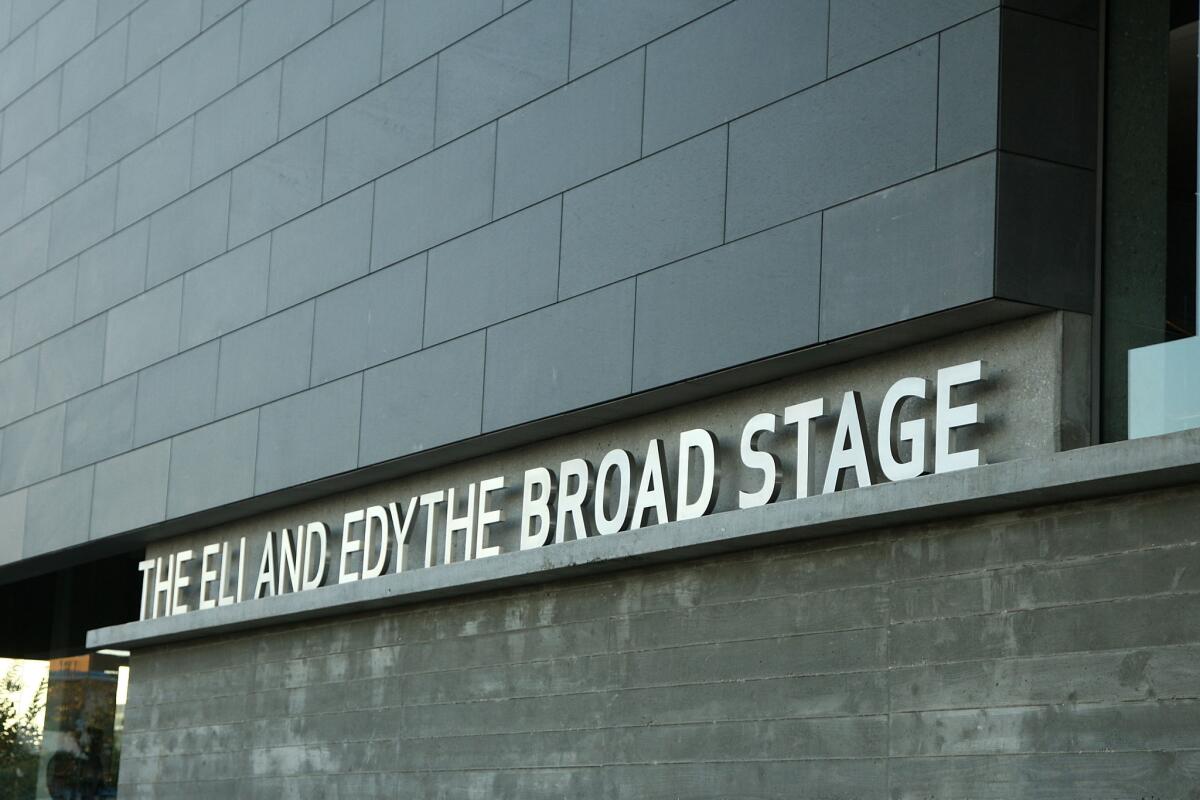 The exterior of the Eli and Edyth Broad Stage in Santa Monica, California.