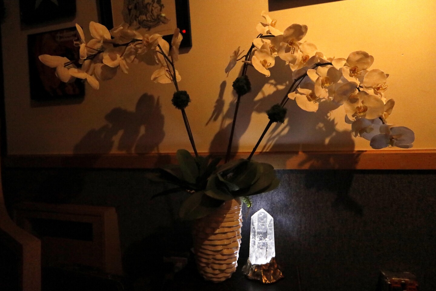 SANTA MONICA, CA - OCTOBER 18, 2019 - - Orchids and crystals are found throughout the recording studio at Rock Mafia Studio in Santa Monica on October 18, 2019. This is part of songwriter and producer Antonina Armato’s favorite room and she believes in the power of crystals and the spiritual nature of orchids. “This is what I love about this space. It attracts people to make music. We built this place to protect the souls of people who come here,” said Armato. Many of her hit songs, including those with Miley Cyrus and Selena Gomez, were recorded in this room. She has navigated a notoriously male-dominated music industry to become arguably the most successful female songwriter, producer, and artist developer in the music business. She has written and produced songs with leading artists such as Zedd, Ariana Grande, Eminem, Miley Cyrus, Marshmello, Ke$ha, Selena Gomez, Migos, Karol G and many others, culminating in over 10 billion streams and over 35 top 10 singles.(Genaro Molina / Los Angeles Times)