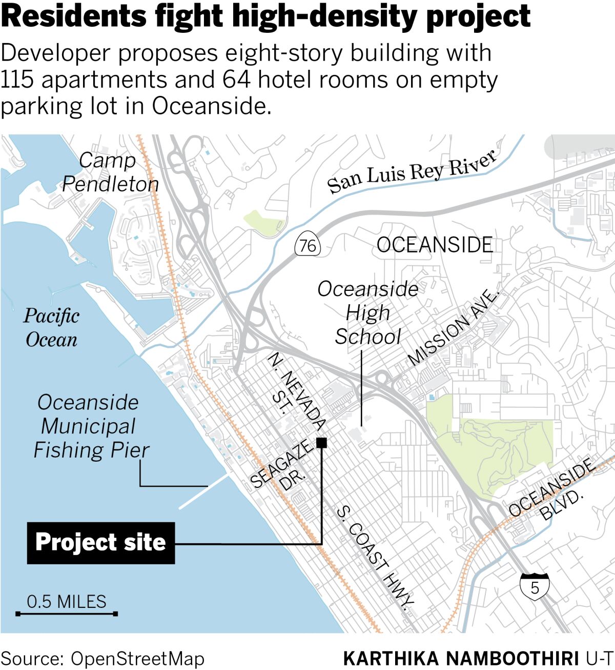 Proposed project site on Seagaze Drive in Oceanside map