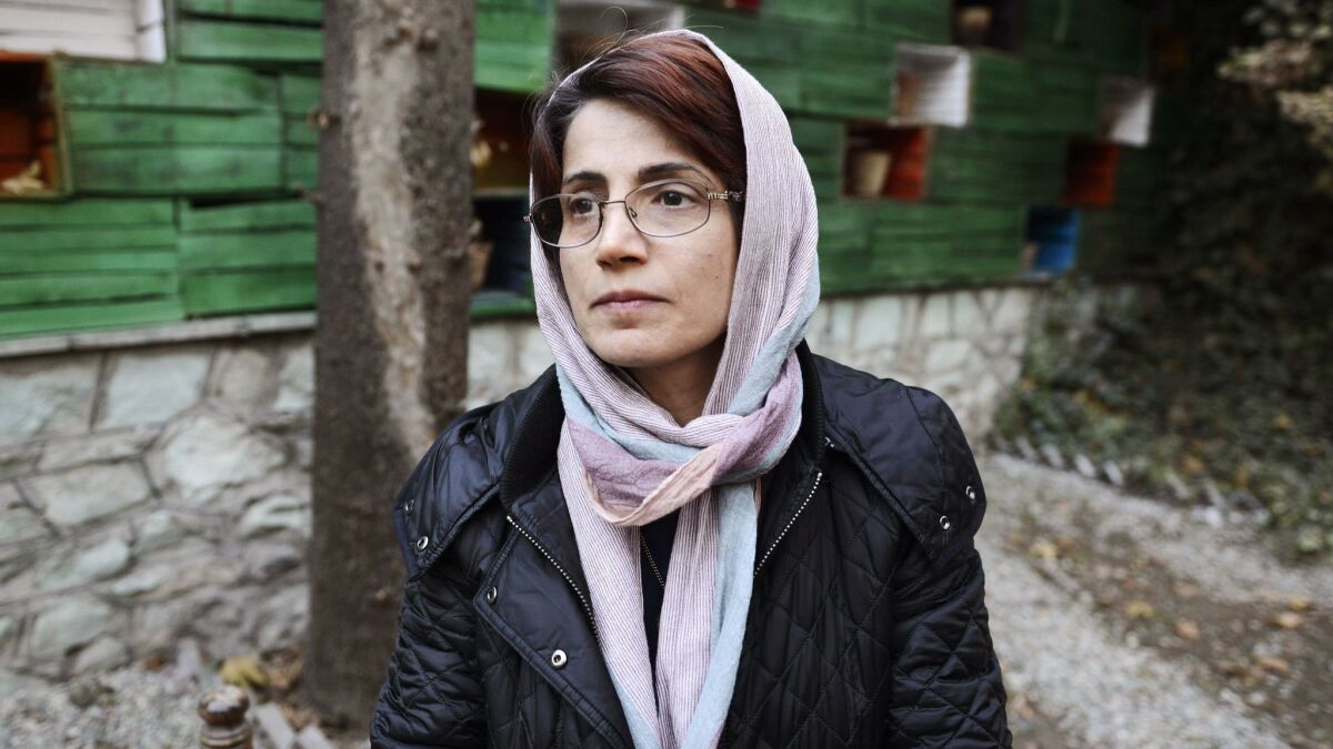 Human rights lawyer Nasrin Sotoudeh is shown in the garden at her Tehran office in December 2014.