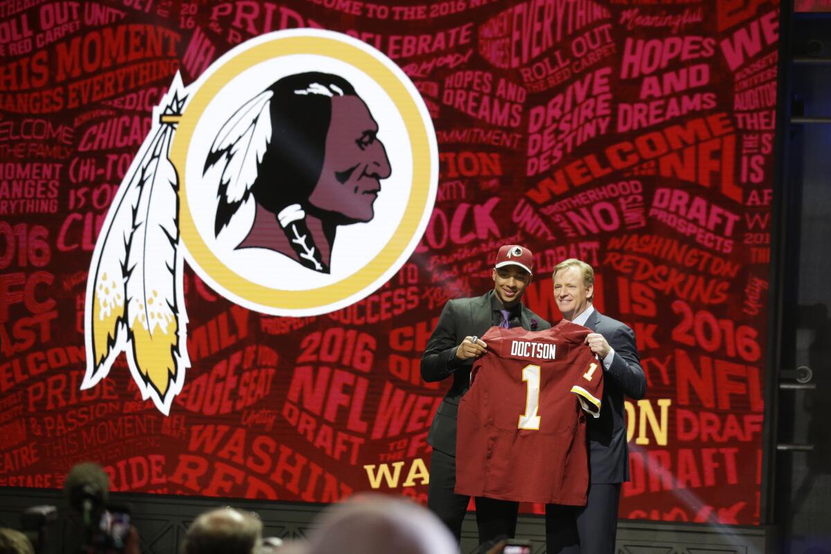 TCU’s Josh Doctson with NFL Commissioner Roger Goodell after being selected by the Washington Redskins in the first round of the 2016 NFL football draft on April 28.