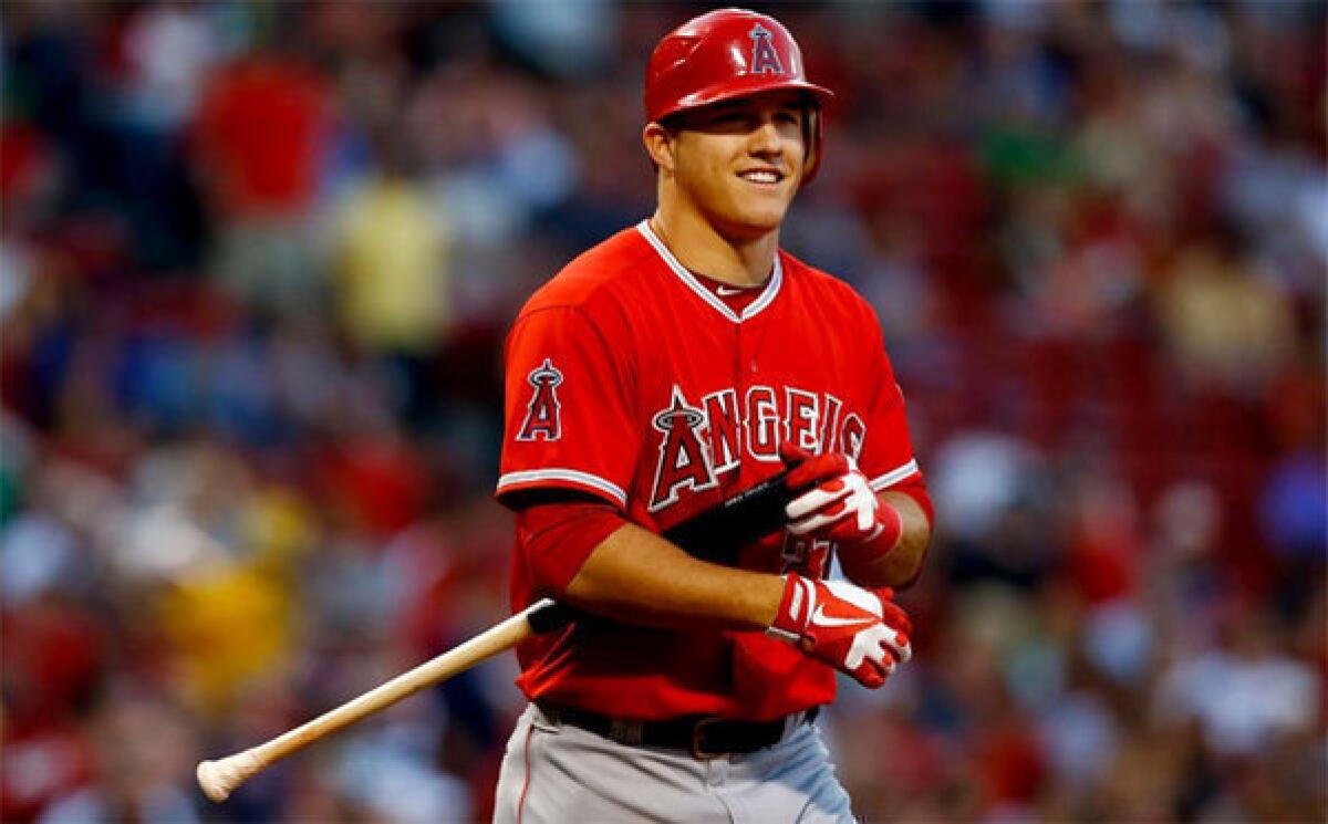 Mike Trout will begin the season in left field and batting No. 1 for the Angels.