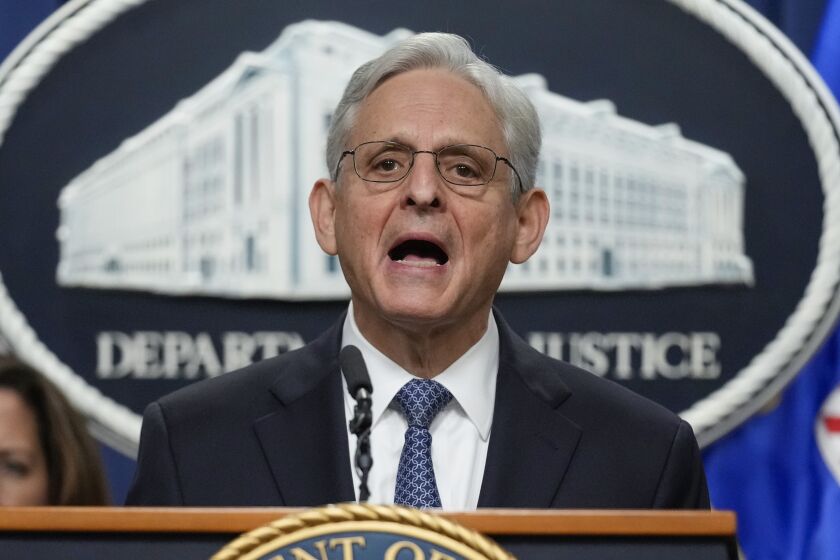 FILE - Attorney General Merrick Garland announces Jack Smith as special counsel to oversee the Justice Department's investigation into the presence of classified documents at former President Donald Trump's Florida estate and aspects of a separate probe involving the Jan. 6 insurrection and efforts to undo the 2020 election, at the Justice Department in Washington, Nov. 18, 2022. (AP Photo/Andrew Harnik, File)