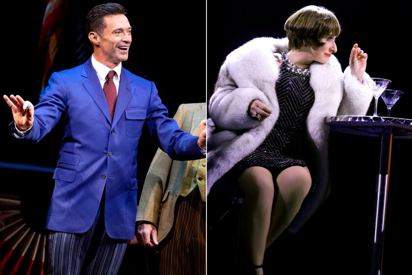 Hugh Jackman in "The Music Man" and Patti LuPone in "Company."