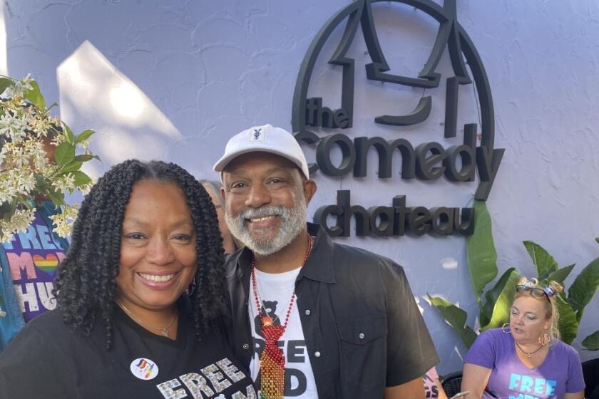 Valencia and Rodney Foster of Free Mom Hugs at the Comedy Chateau in North Hollywood