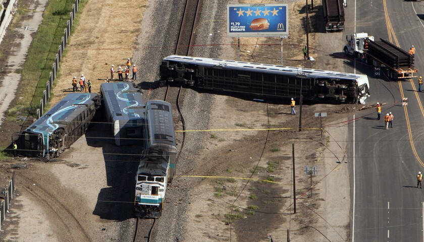 A Metrolink train derailed in February after colliding with a vehicle at a railroad crossing near Oxnard.