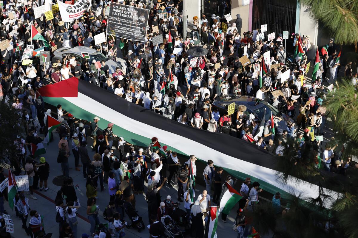 Thousands rally in L.A. against Israel's air and ground war in Gaza - Los  Angeles Times