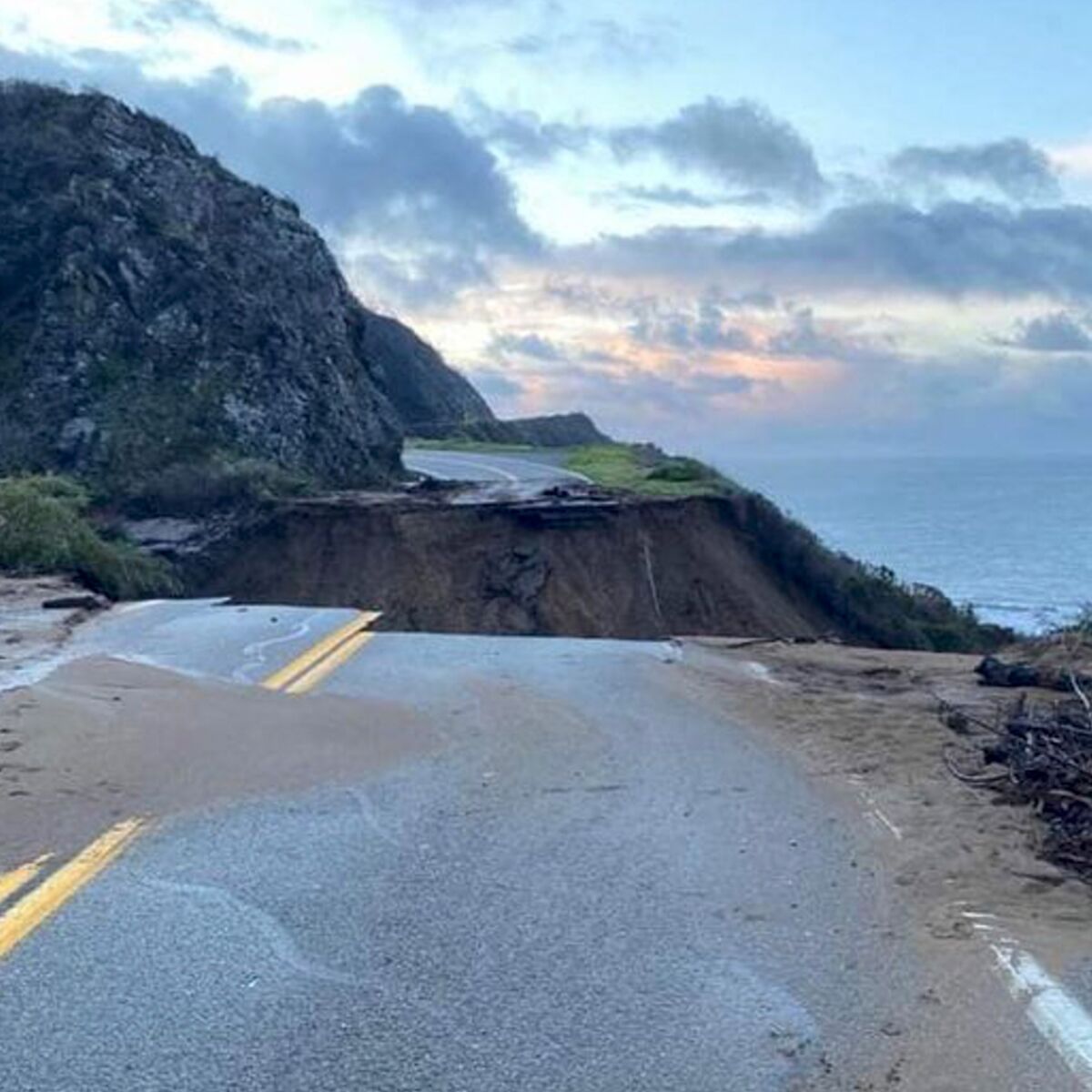 A washed-out section of Highway 1