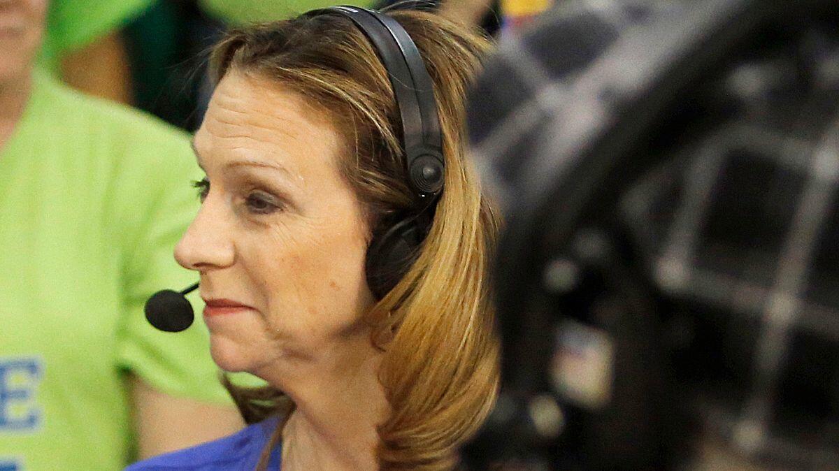 ESPN announcer Beth Mowins covers an NCAA women's basketball game on March 5.