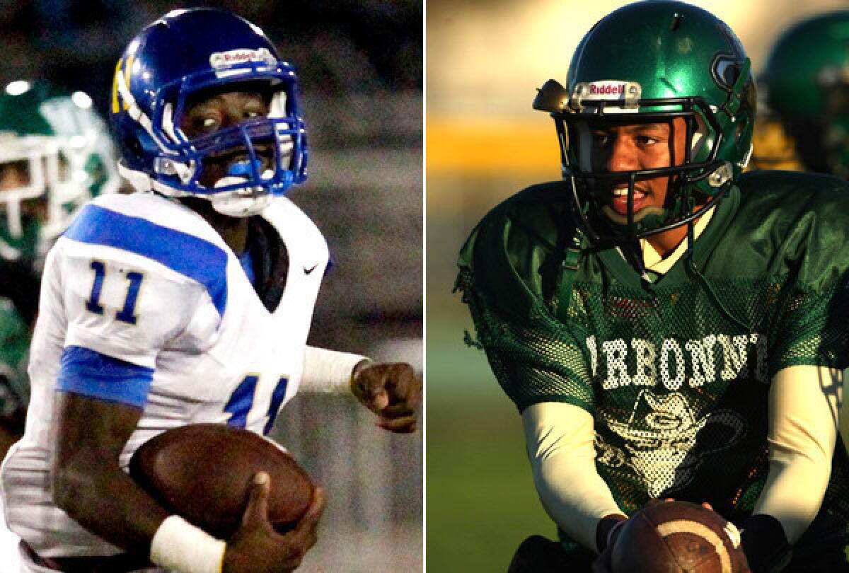 Crenshaw quarterback Ajene Harris (11) and Narbonne quarterback Eban Jackson will be the focal point of their teams' championship hopes on offense.