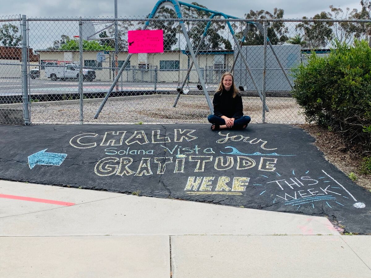 Lilly O’Shaughnessy, a Solana Vista grad, started the "Chalk Your Gratitude" initiative at her former school.