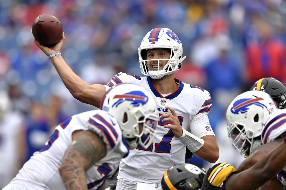 Buffalo Bills quarterback Josh Allen throws a pass against the Pittsburgh Steelers on Sunday.