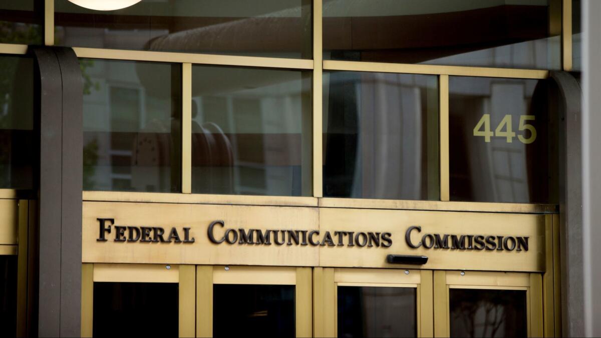 The entrance to the Federal Communications Commission's building in Washington, D.C.