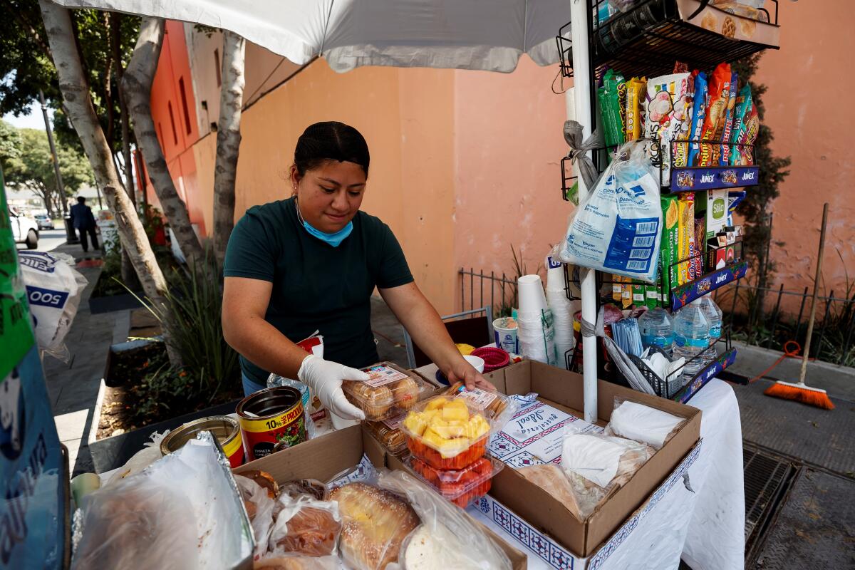 Lizeth Galván vende alimentos el jueves 26 de marzo de 2020, en una calle de la Ciudad de México (México). EFE/ José Méndez
