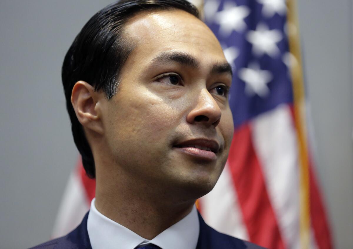 Housing and Urban Development Secretary Julian Castro takes part in a news conference at the Texas Democratic Convention. (Eric Gay / AP)