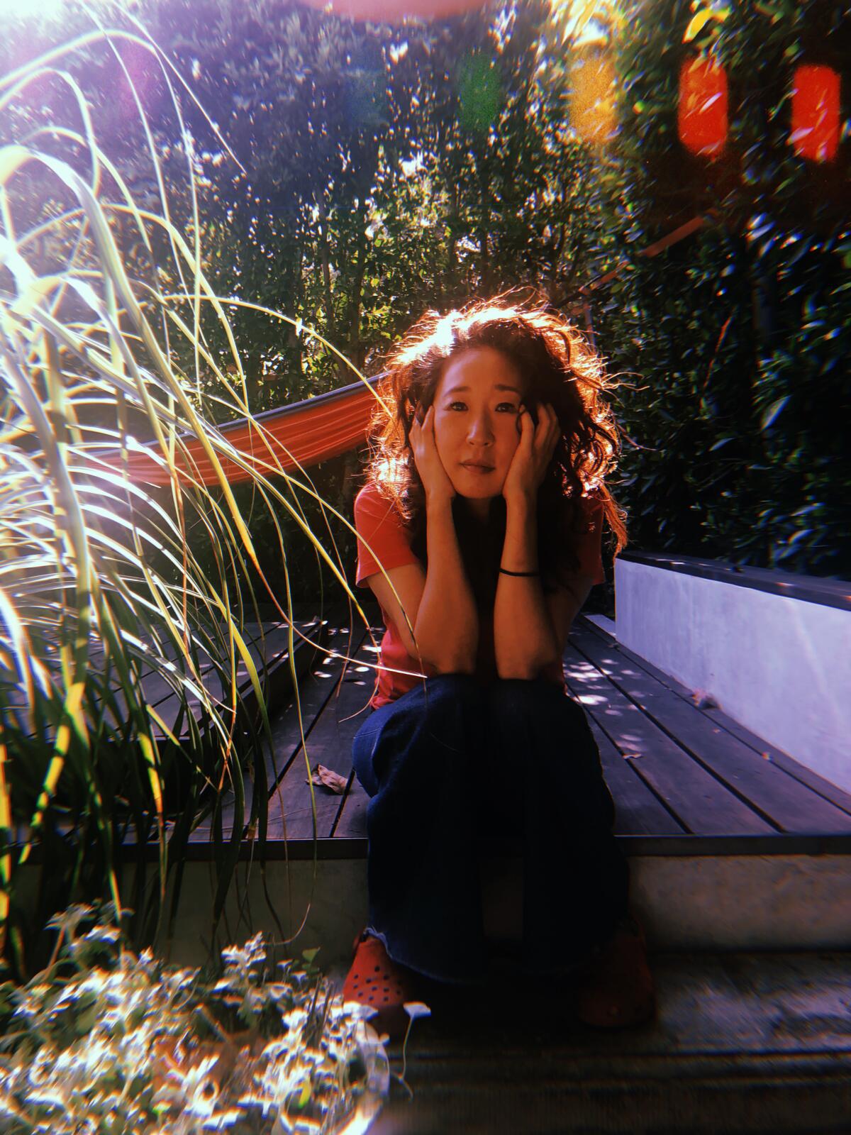 Actress Sandra Oh used the Huji app for her portrait while isolating at home.