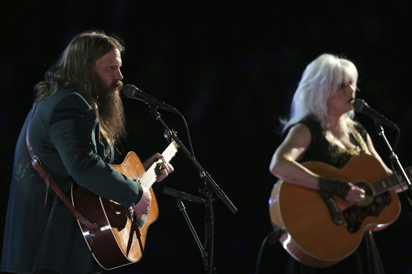 Chris Stapleton and Emmylou Harris perform "Wildflowers" during an in memoriam tribute to Tom Petty.