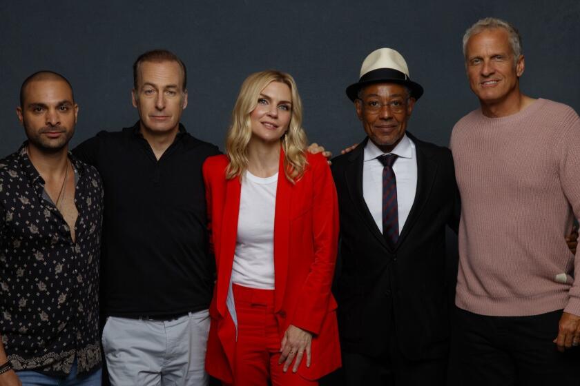 SAN DIEGO, CALIF. -- JULY 19, 2018-- (L-R) - Michael Mando, Bob Odenkirk, Rhea Seehorn, Giancarlo Esposito and Patrick Fabian from the television series "Better Call Saul," photographed in the L.A. Times Photo and Video Studio at Comic-Con 2018, in San Diego, Calif., on July 19, 2018 (Jay L. Clendenin / Los Angeles Times)