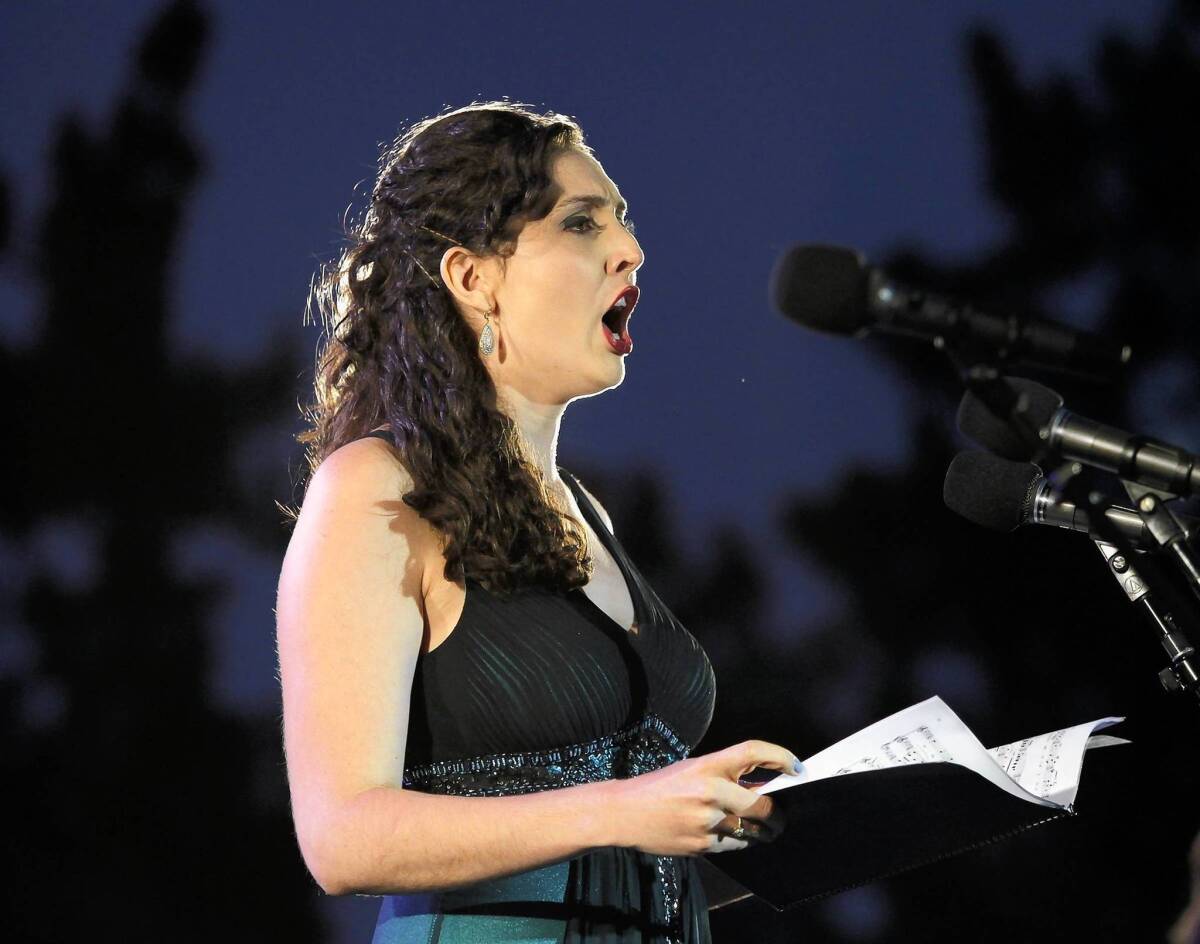 Soprano Clarissa Lyons peforms “A Julia de Burgos” during SongFest’s Leonard Bernstein program for Grand Peformances at California Plaza on Saturday.